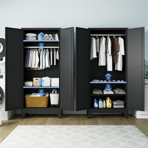 71" Armoire Wardrobe Closet, Metal Wardrobe Closet with Hanging Rod | Wa...