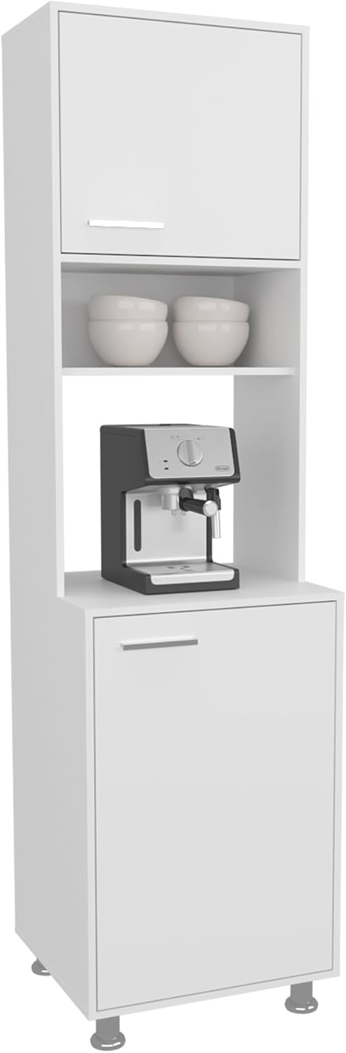 Kitchen Pantry with 2 Doors and 5 Shelves in White | Tall vertical design wit...