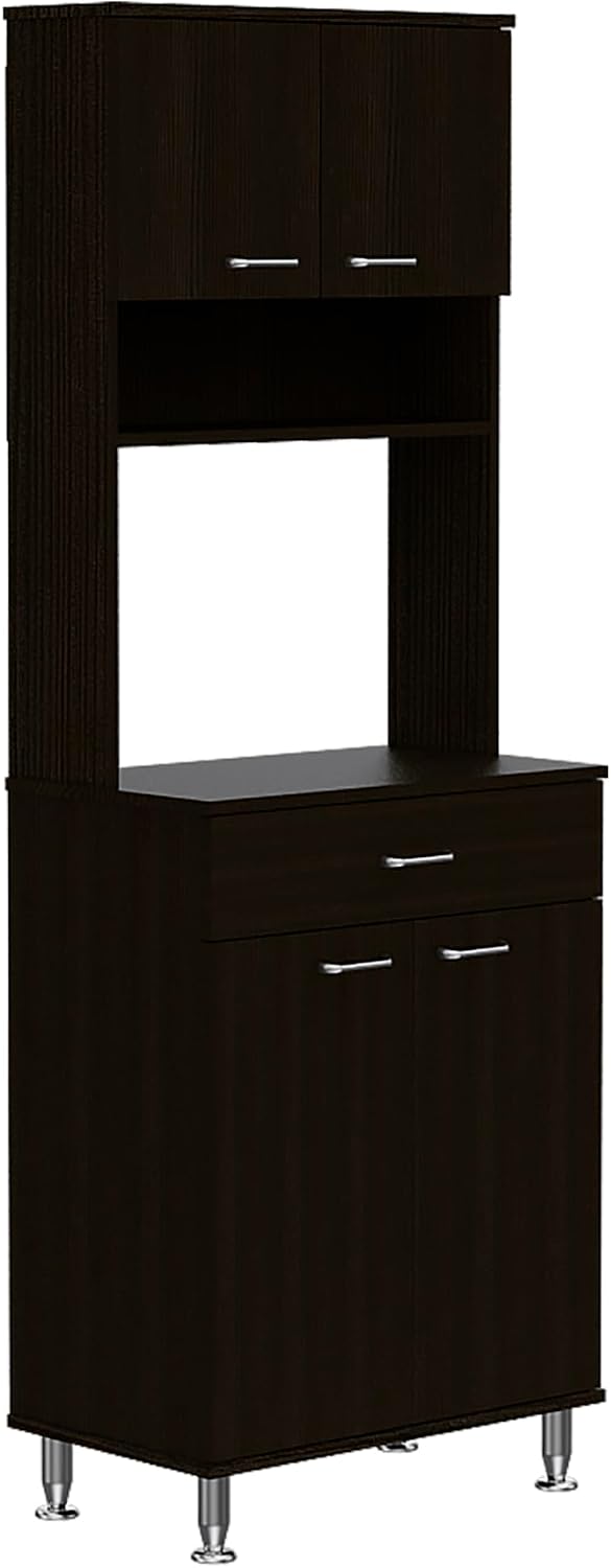 Della 60 Kitchen Pantry with Countertop, Closed & Open Storage -Black