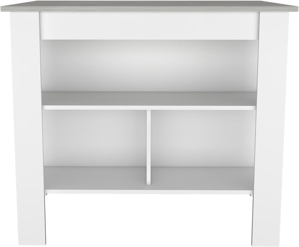 Kitchen Island with Four Legs and Three Shelves - White/Ibiza Marble | Three ...