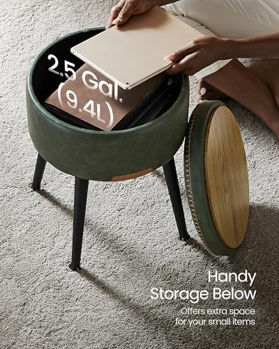 VASAGLE Storage Ottoman, Synthetic Leather Round Seat with Steel Legs | Vanit...