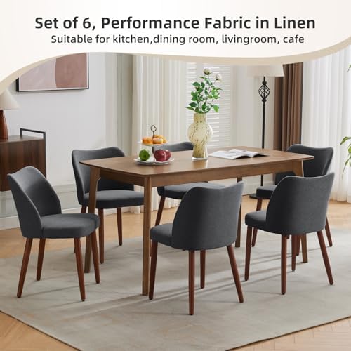 GarveeHome Linen Dining Chairs Set of 4 Upholstered Fabric Dining Chair with ...