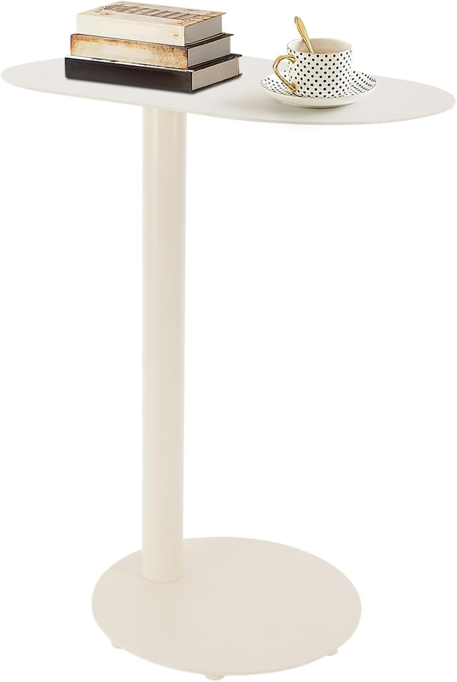 C-Shaped Side Table, Metal Coffee and Bedside Table, Small Cream White End Ta...