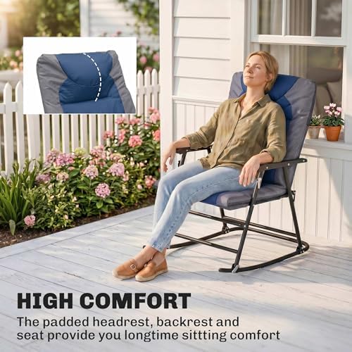Outsunny Oversized Folding Rocking Camping Chair Set of 2 Padded Navy Blue | ...