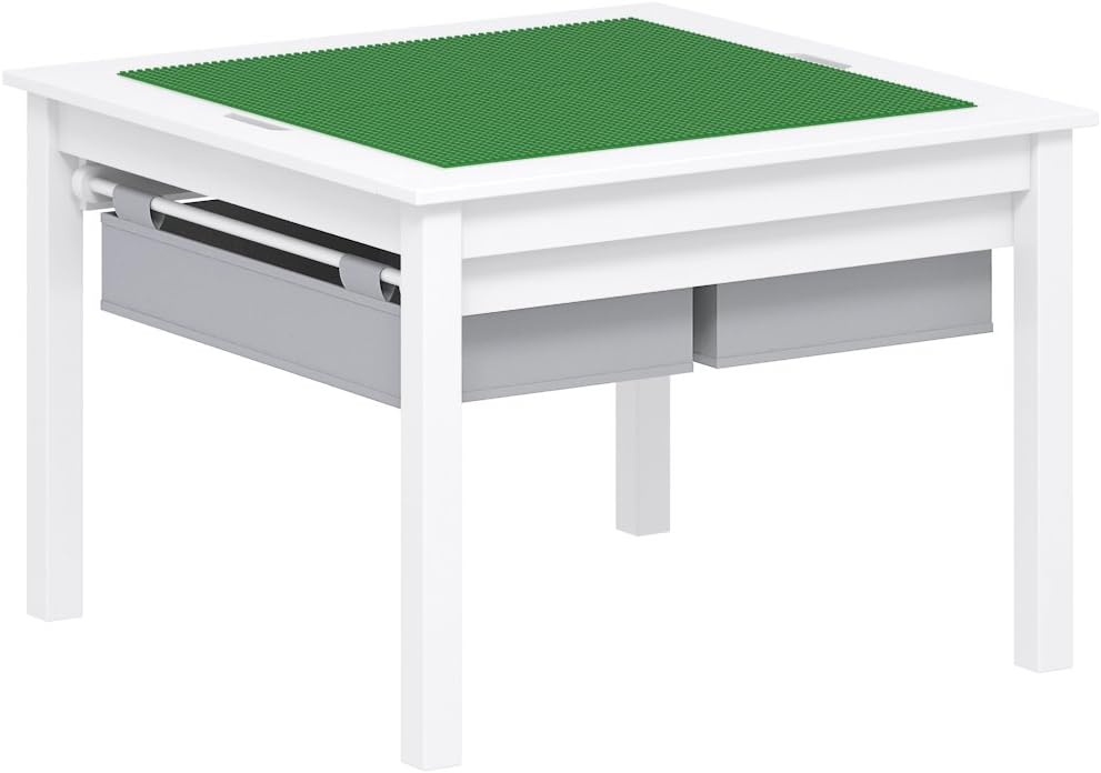 UTEX 2 in 1 Kids Construction Play Table with Drawers Built-in Baseplate | Wooden Kids Building & Activity Table with Storage, Water-based Paint Finish, Compatible with Lego and Duplo Bricks