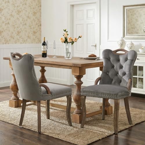 SoarFlash Velvet Dining Chair Set of 6, Solid Wood Handles, Upholstered Tufte...