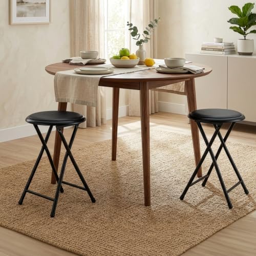 Lavish Home Portable Folding Stool with Backless Seat Set of 2, Black, 18”