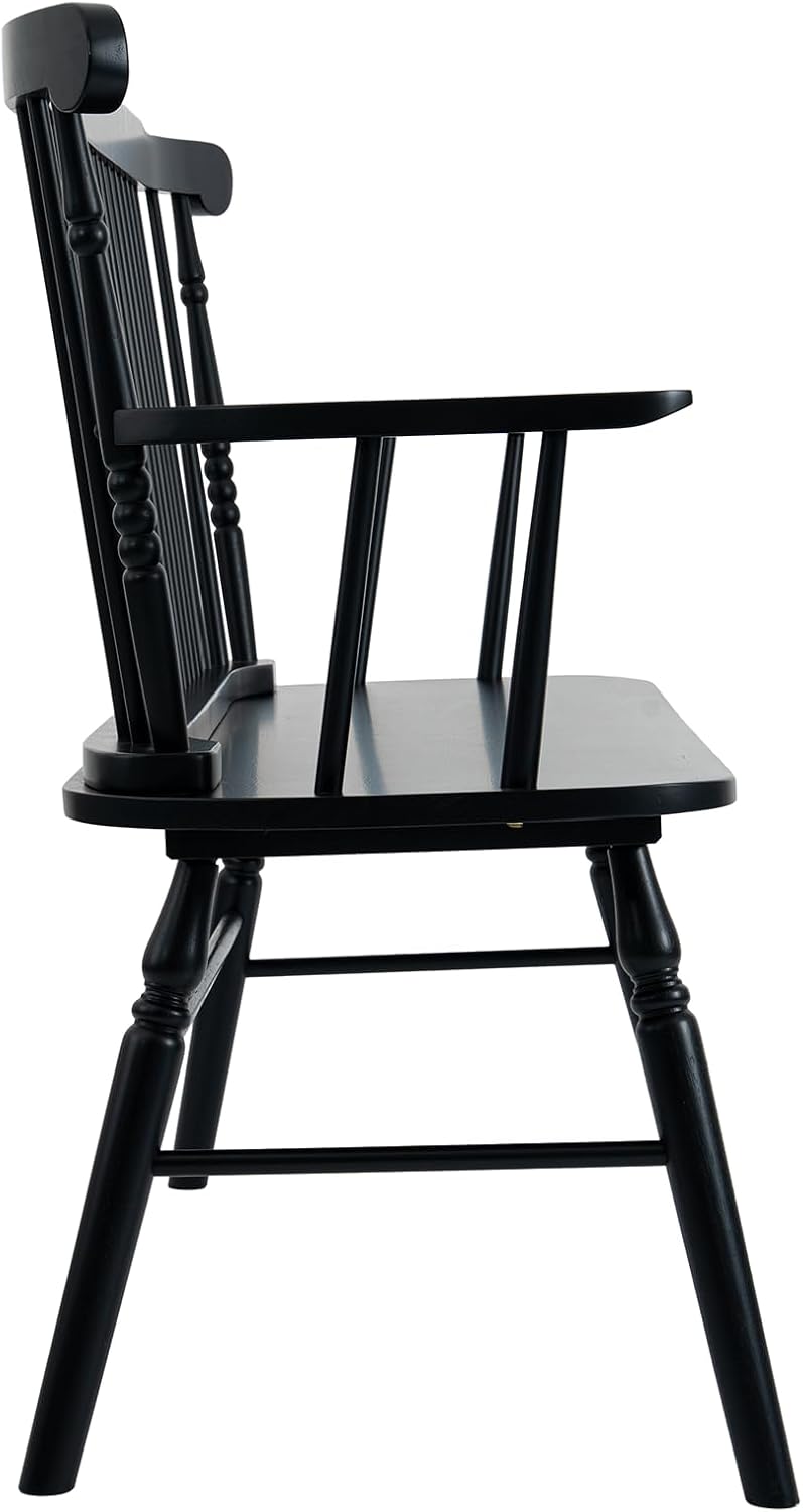 Windsor Dining Bench Entryway Bench, Black | Spindle Back, with Armrest, Stur...