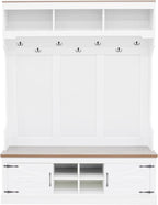 VilroCaz Versatile Hall Tree with 7 Hooks and Shoe Storage, 71''H Farmhouse Wood Coat Rack Entryway Storage Organizer Cabinet with 4 Shoe Cubbies, 54.30'' Wide Hall Tree for Entrance Hallway