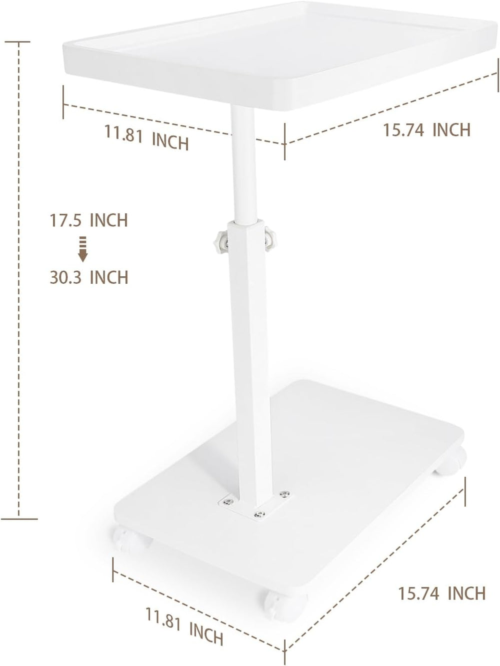 YYW Adjustable C-Shaped End Table with Removable Wheels & Convertible Bas...