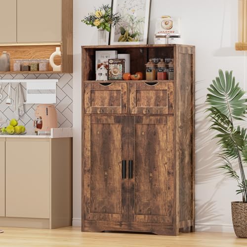 Iwell Bathroom Storage Cabinet with 2 Drawers, Small Kitchen Pantry Cabinet