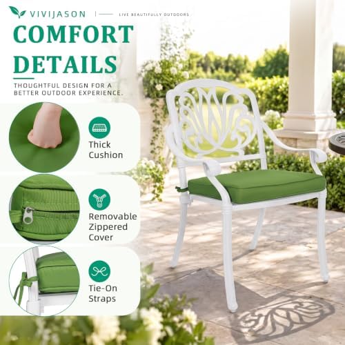 VIVIJASON 5-Piece Patio Furniture Dining Set, All-Weather White Cast Aluminum...