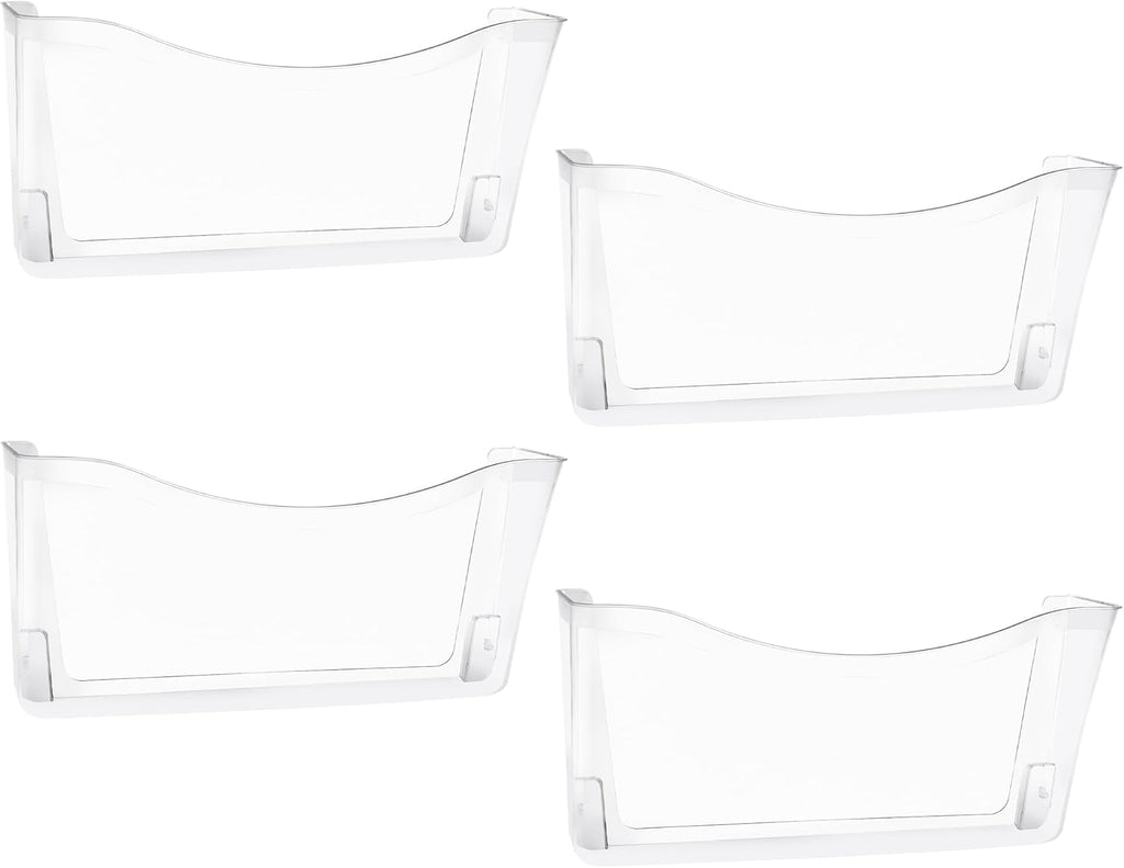 EASEPRES 4 Pack Clear Single Pocket Hanging File Organizer, Plastic Wall Mount Paper Mails Magazines Holder, Mounted Folder Bins for Office, School and Home, 13.85x3.14x6.88 inches