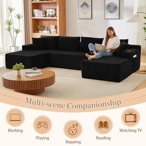 134 Inch Modular Sectional Sleeper Sofa, Cloud Couch for Living Room, U Shape...