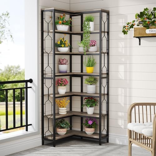 Tribesigns Corner Shelf, 7-Tier Industrial Corner Bookshelf and Bookcase