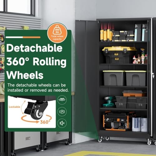 Letaya Metal Garage Storage Cabinets with Wheels,Steel Tool Cabinets Lock Doo...