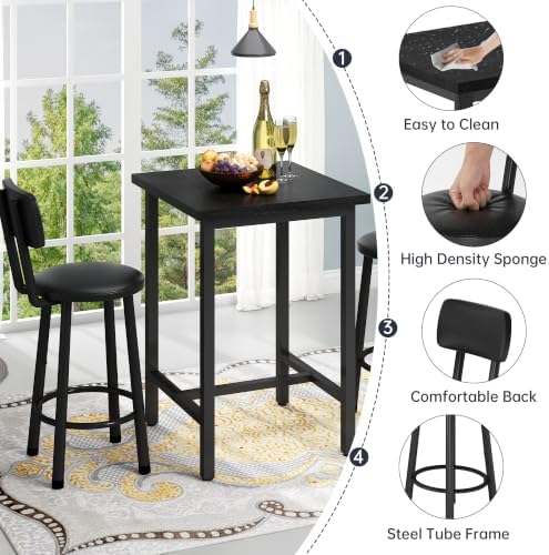 3 Piece Bar Table and Chairs Set for 2, Counter Height Square Pub Dining Set,...