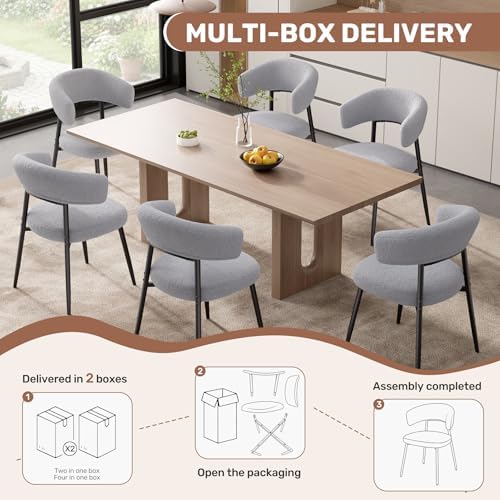 Dining Chairs Set of 4, Mid Century Modern Dining Chairs, Boucle Upholstered ...