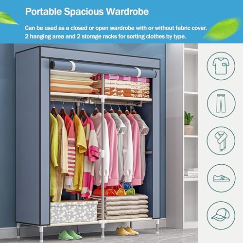 Portable Canvas Wardrobes for Bedroom,Canvas Wardrobe,Foldable Clothes Storag...
