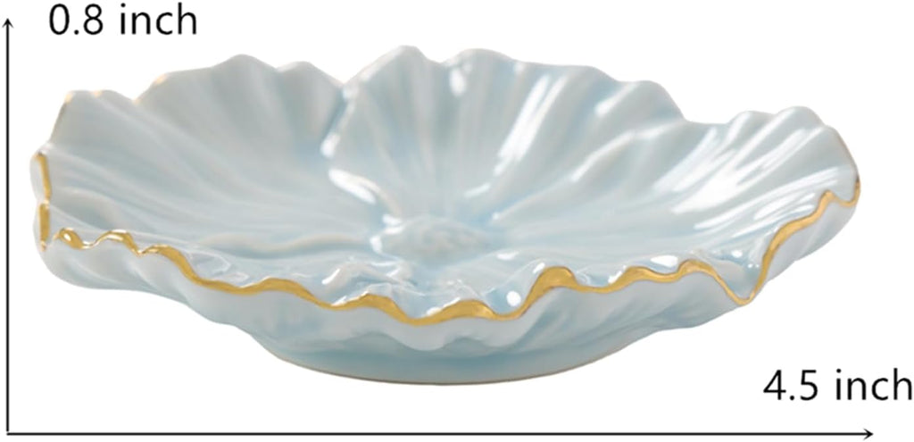 Flower Ring Dish, Ceramic Ring Holder Jewelry Tray Trinket Dish, Fairy Organizer Plate Vanity Decorations, Gifts for Friends Sisters Daughter Mother (Blue)