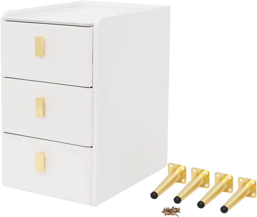 3-Layers Narrow Bedside Table, Space-Saving Living Room End Table with 3 Draw...
