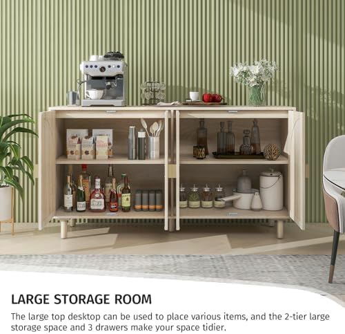 Sideboard Buffet Cabinet with Storage - Rattan 4 Door Cabinet, Accent Storage...