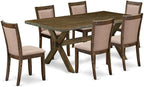 East West Furniture X777MZ716-7 7 Piece Dining Set Consist of a Rectangle Dining Room Table with X-Legs and 6 Dark Khaki Linen Fabric Upholstered Parson Chairs, 40x72 Inch, Multi-Color
