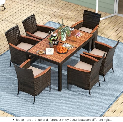 Tangkula 7 Pieces Outdoor Wicker Dining Set, Patio Dining Furniture Set with ...