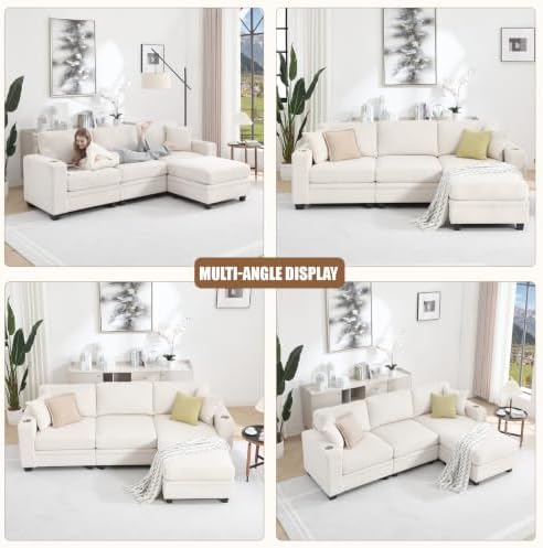 97" Modular Sectional Couch with Storage, Corduroy 3-Seater L Shaped Sof...