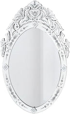 KOHROS Oval Bathroom Mirror 42" x 24" Venetian Mirror with Top Crown Floral Etched Frameless Decorative Wall Mirror for Vanity Bathroom Bedroom Living Room