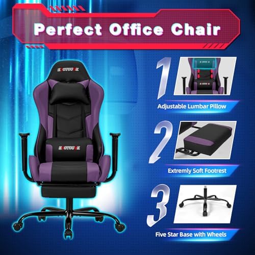 ECOTOUGE Violet Ergonomic PC Massage Gaming Chair with Footrest | Reclining R...