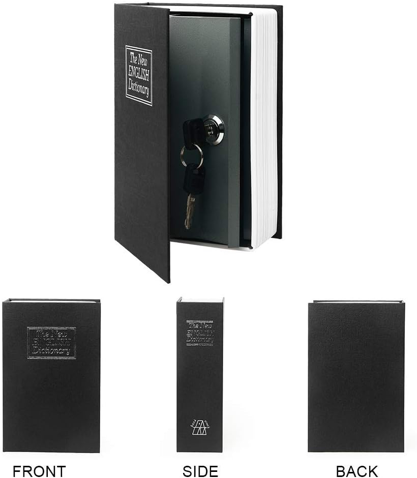 Large Diversion Book Safe Storage Box (Size 10.5"×8"×2.6") With Security Key Lock, Dictionary Secret Hidden Safe (Black Dictionary-Key)