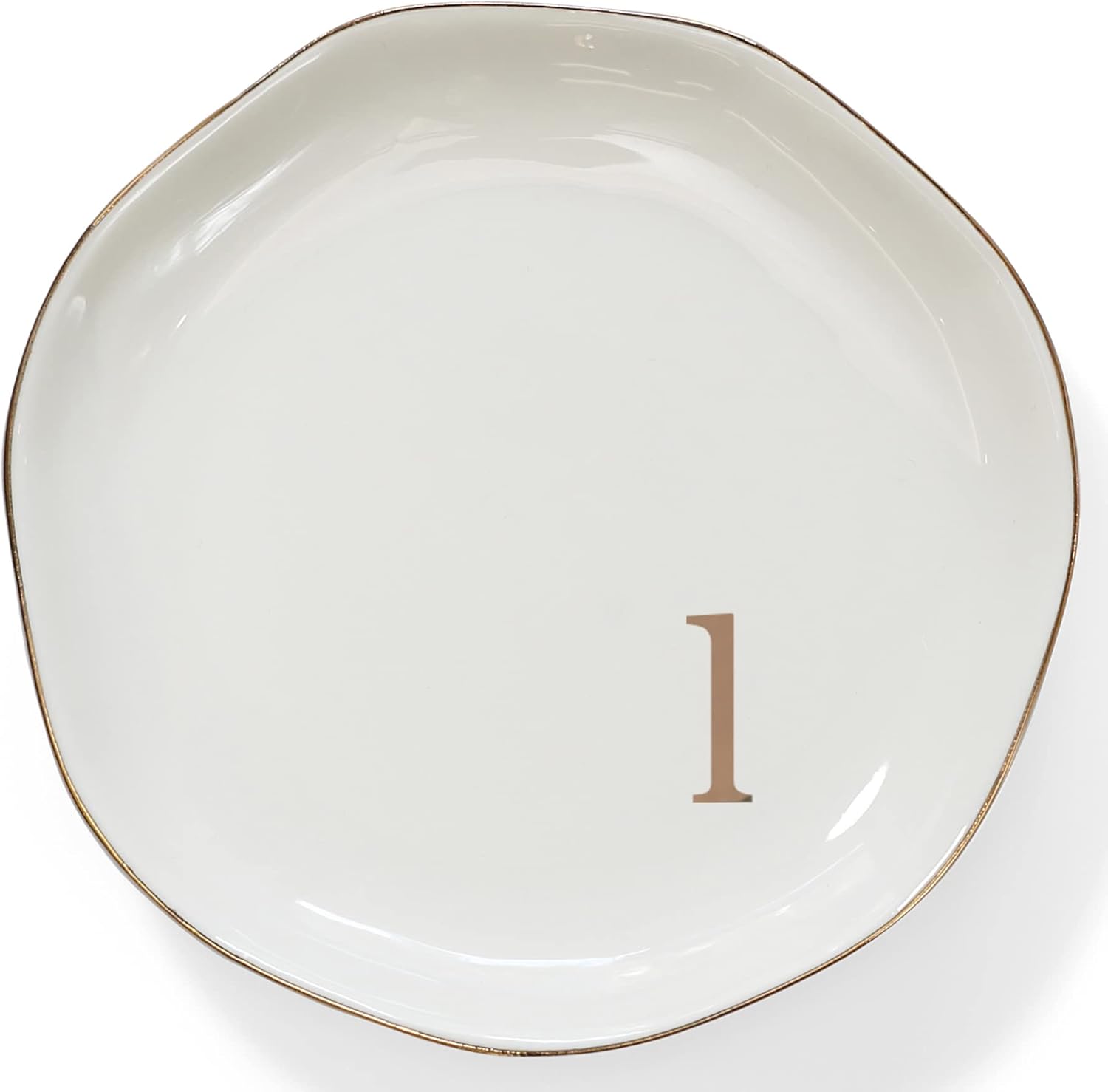 HOME SMILE Initials Ring Dsih Jewery Tray with Personalized L-Monogrammed Engagement Wedding Gifts for Friends,Sister,Birthday Christmas Gifts for Women,Ceramic White
