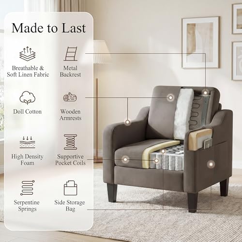 Accent Chairs Set of 2 for Living Room, Mid-Century Upholstered Armchair with...