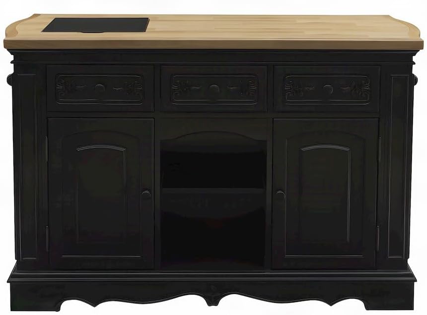 Furnifact Acacia Butcher Block Kitchen Island with Drawers and Adjustable She...