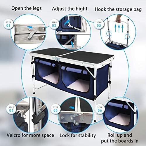 CampLand Outdoor Folding Table Aluminum Lightweight Height Adjustable with St...