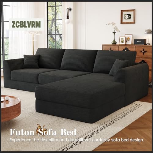 106" Modular Sectional Sofa with Deep Seat, L-Shaped Corduroy Couch with...