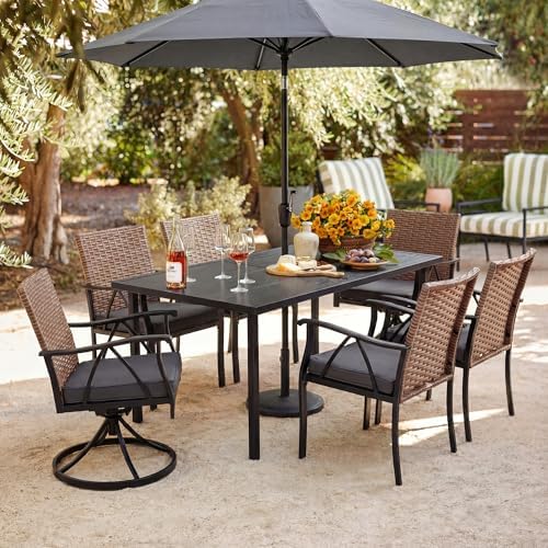 7-Piece Patio Dining Set for 6, Outdoor Dining Set with Wicker Swivel Patio D...
