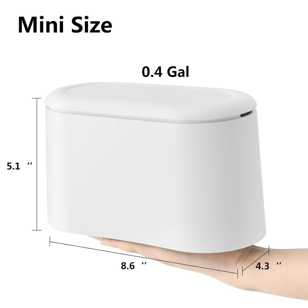 SUBEKYU Mini Trash Can with Lid,Small Desk Trash Can,Countertop Mini Garbage Cans,Tiny Waste Basket,White,with 3 roll Bags