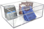 Isaac Jacobs 3-Compartment Clear Acrylic Organizer with Lid (6.7" L x 8.6" W x 3.4" H), Multi-Sectional Tray, Storage Solution for Makeup, School & Office Supplies (1 Large, 2 Medium)