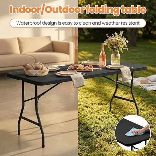 2 Pack Folding Table 6FT Heavy Duty Plastic Utility Table with Carrying Handl...