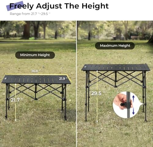 Byliable Folding Camping Table, Portable Aluminum Adjustable Height, Black | ...