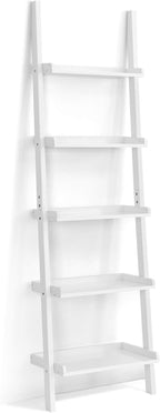 5-Tier Ladder Shelf, Wooden Wall Leaning Bookshelf Rack, Modern Display Storage Bookcase Unit for Home Office Living Room