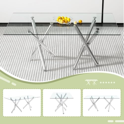 Ebullient 71" Glass Dining Table Set for 8, Dining Set Table and 8 Chairs