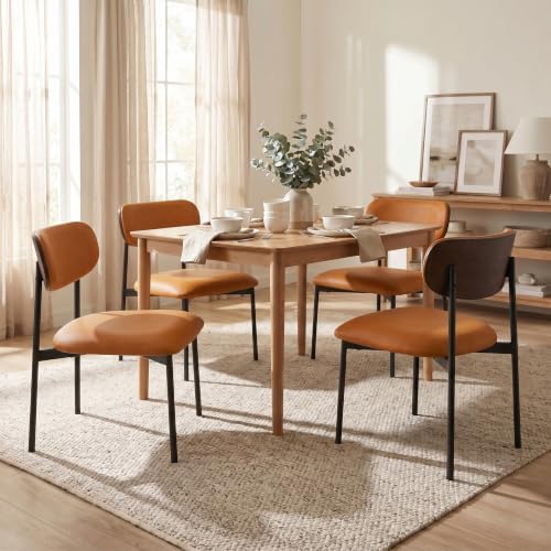 GrandNoor Brown Faux Leather Dining Chairs Set of 4, Armless Upholstered Kitc...