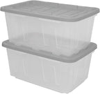 CX BLACK & YELLOW, 27-Gallon Heavy Duty Clear Storage Container & Snap-Tight Lid, Clear & Grey (14.3H x 20.6W x 30.6D), Weather-Resistant, Stackable, See-Through Organization Tote [2 Pack]