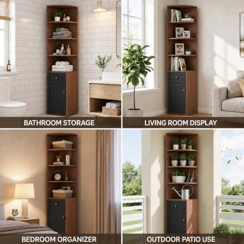 IRONCK Corner Bookshelf and Bookcase, 71" H Wooden Book Shelves 4 Tier w...