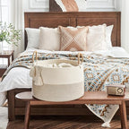 KAKAMAY Large Blanket Basket with Handles, Storage Basket for Living Room | Extra Large Capacity | Natural Cotton Rope | Blanket Storage | Woven Storage Basket | Stuffed Animal Storage | Laundry Basket