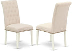 East West Furniture OXBR3-LWH-02 3 Piece Dining Room Furniture Set Contains a Square Dining Table and 2 Light Beige Linen Fabric Parsons Chairs, 36x36 Inch, Linen White