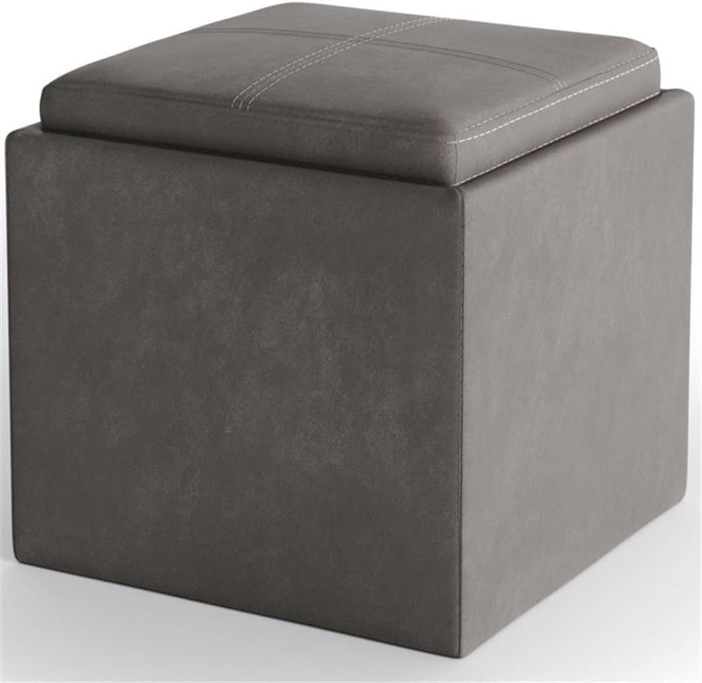 SIMPLIHOME Rockwood 17" Wide Vegan Leather Storage Ottoman in Grey | Dis...